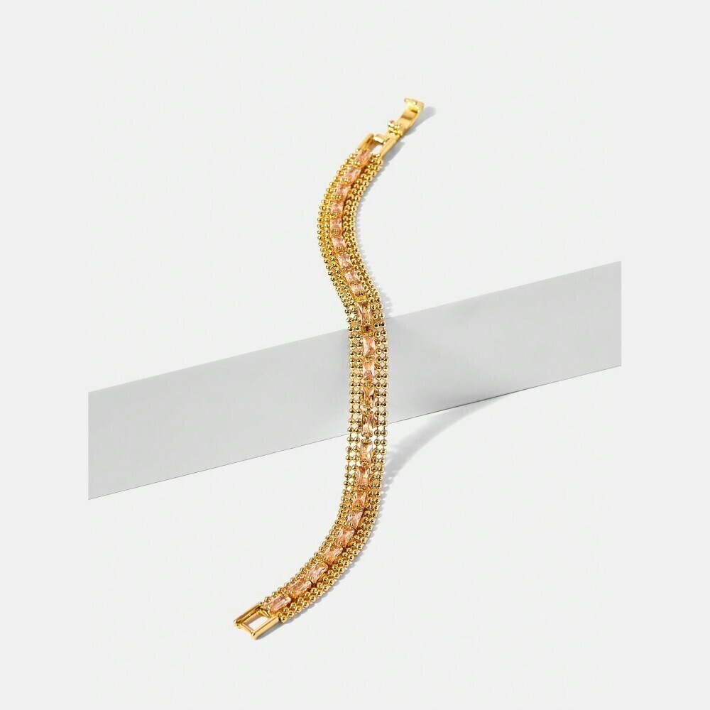 Gold Baguette Crystal Tennis Bracelet with Ball Chain Trim